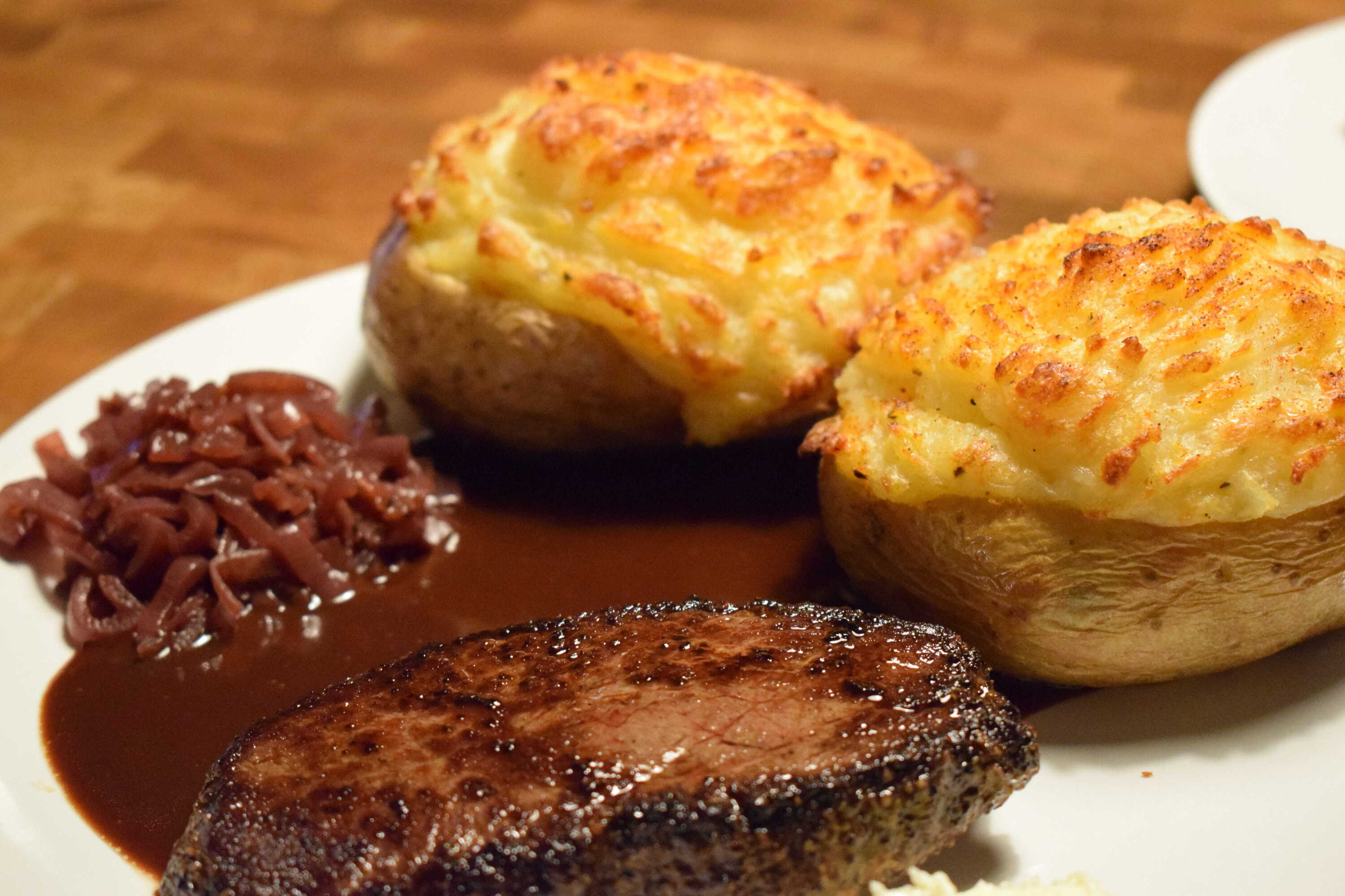 Double baked potatoes and meat